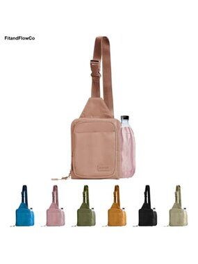 Water-Resistant Nylon Sling Crossbody Bag with Water Bottle Holder